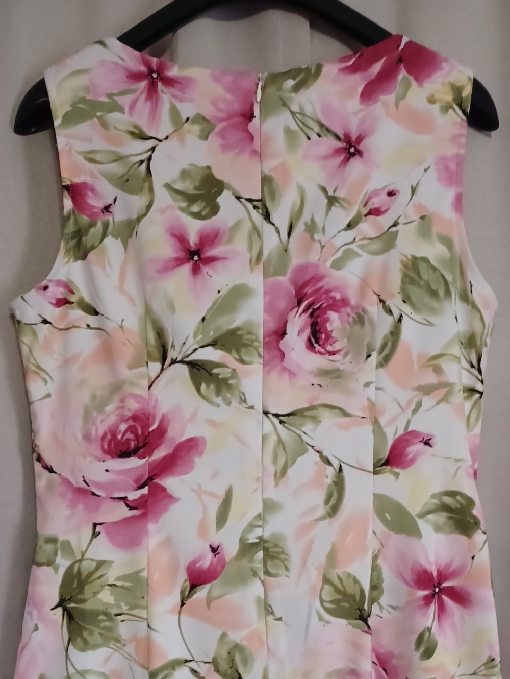 Connected Apparel Pink Green Rose Garden Floral Sleeveless Sheath Dress Size 12 - Picture 11 of 14